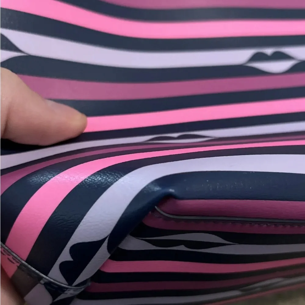 Kate Spade New York Pink Multi Stripe Patrice Lip Print Satchel Purse